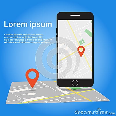 Vector illustration of location search on the phone screen Vector Illustration