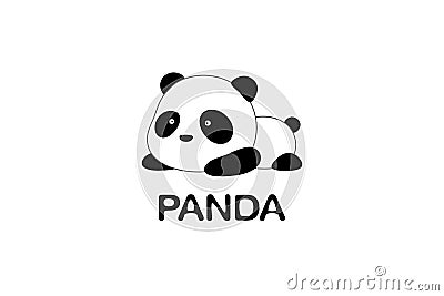 Vector Illustration / Logo Design - Cute funny cartoon giant panda bear lies on the ground Vector Illustration