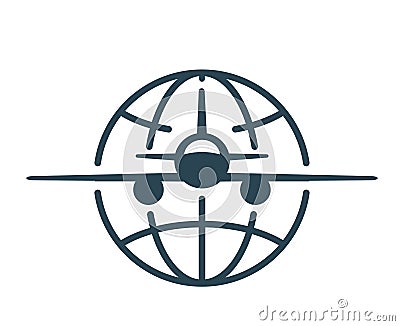 Vector illustration, logo, globe icon and airplane. tourism and travel. Vector Illustration