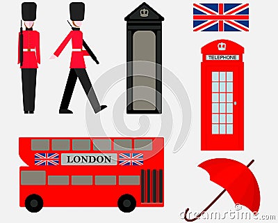 Set of elements symbols of London Cartoon Illustration