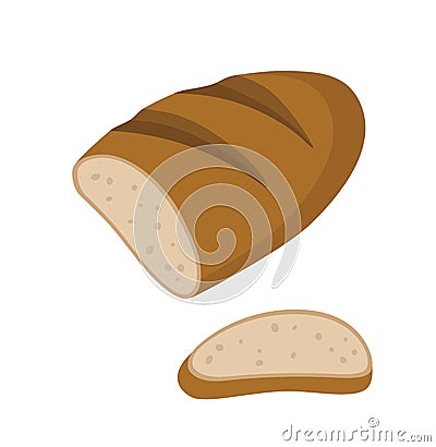 Vector illustration of a long loaf and a slice of the long loaf. Vector Illustration