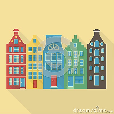 Vector illustration long shadow icon of amsterdam houses Vector Illustration