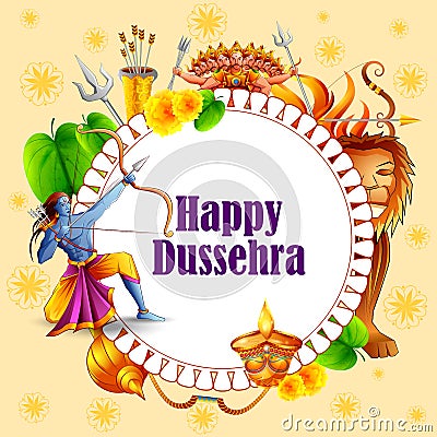 Lord Rama killing Ravana in Happy Dussehra festival of India Vector Illustration