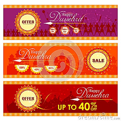 Lord Rama killing Ravana in Happy Dussehra festival offer Vector Illustration