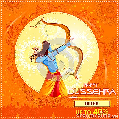 Lord Rama killing Ravana in Happy Dussehra festival offer Vector Illustration