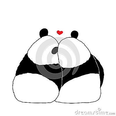 Vector illustration of lovely cartoon panda sitting together on white background. Happy romantic little cute panda. Drawing by Vector Illustration