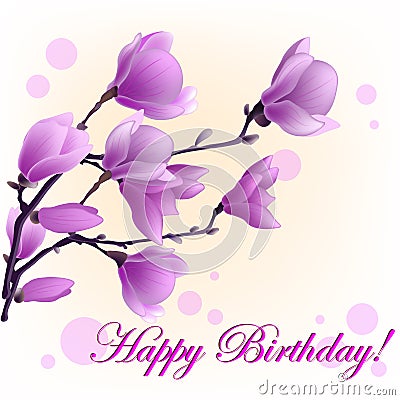 Vector Illustration of magnolia and words happy birthday Vector Illustration