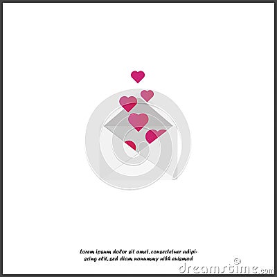 Vector illustration of a mail envelope and heart. Hearts fly from the envelope. Romantic illustration on white isolated background Vector Illustration