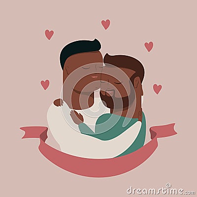 Vector illustration of male homosexual couple in tender hugs Vector Illustration