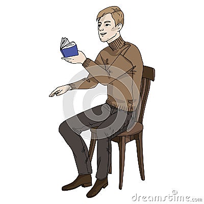 Vector illustration man with book sitting on a chair Vector Illustration