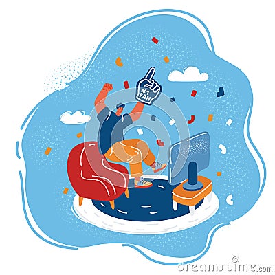 Vector illustration of man fan jump in his armchar when he watch tv sports broadcast Vector Illustration