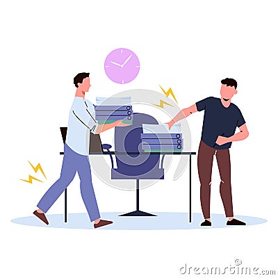 Vector illustration of a man giving a pile of papers to a worker Vector Illustration