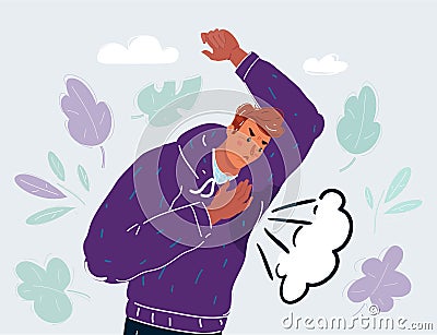 Vector illustration of Man with hyperhidrosis sweating very badly under armpit Vector Illustration