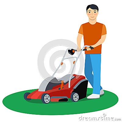 Vector illustration of a man with lawn mower Vector Illustration