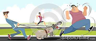 Man running away from dogs Vector Illustration