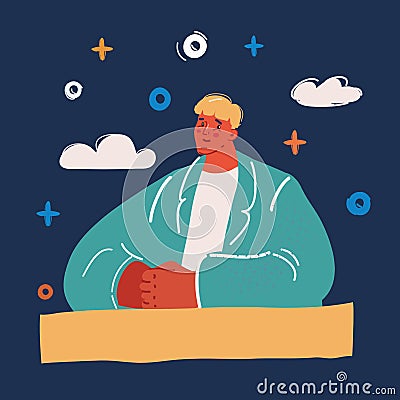 Vector illustration of man sit at desk over dark backround. Vector Illustration