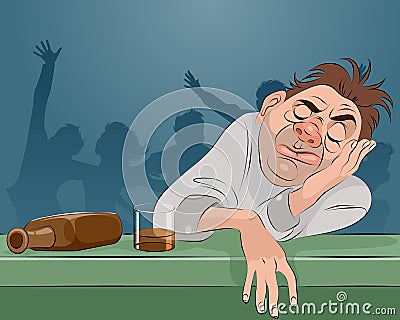 Man sleeping in bar Vector Illustration