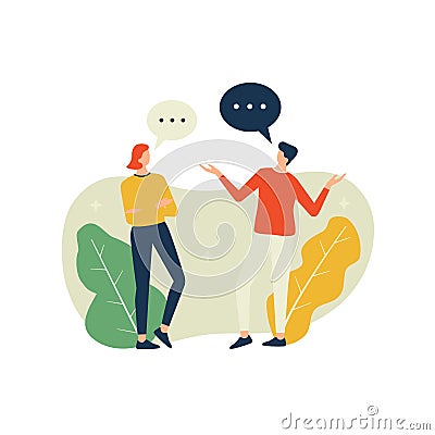 Vector illustration, man and woman having a conversation, discussion Vector Illustration