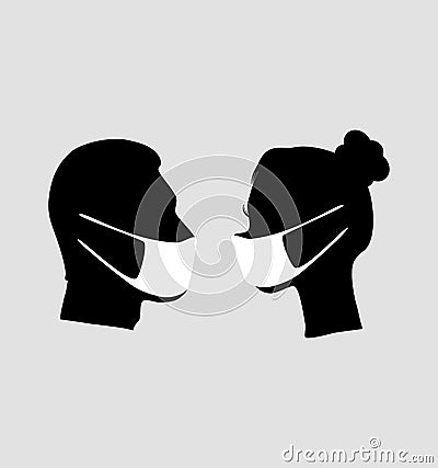 man and woman wearing medical face to prevent from virus spreading Cartoon Illustration