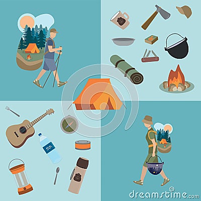 Vector illustration of man and women who go hiking Vector Illustration