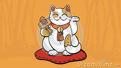 Vector illustration of maneki neko talisman cat beckoning wealth and happiness Vector Illustration
