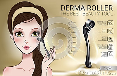 Vector Illustration with Manga style girl and derma roller. Vector Illustration