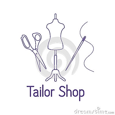 Dressmaking tools Tailor shop Atelier Sewing Vector Illustration
