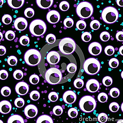 Vector illustration Many eyes seamless pattern. Happy Halloween design for children on a dark background. Vector Illustration