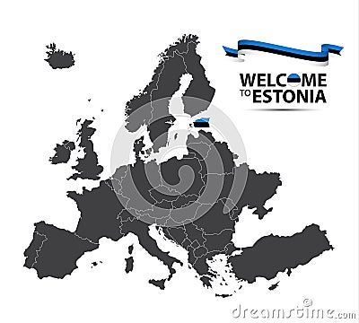 Vector illustration of a map of Europe with the state of Estonia Vector Illustration