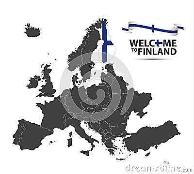 Vector illustration of a map of Europe with the state of Finland Vector Illustration