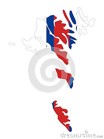 Map of Faeroe Islands with national flag on white background Vector Illustration