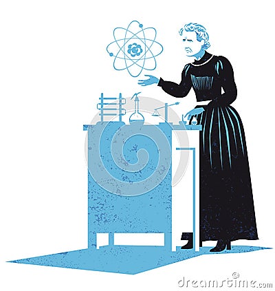 Marie Curie scientist, radioactivity, nobel prize Cartoon Illustration