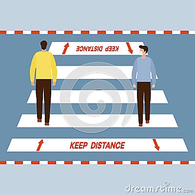 Social distancing People Crosswalk Keep distance Vector Illustration