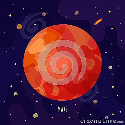 Vector illustration of Mars planet. Kids illustration. Cartoon Illustration