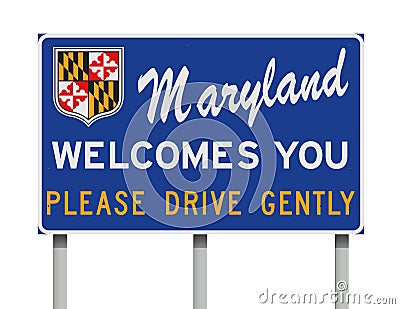 Maryland Welcomes You road sign Cartoon Illustration