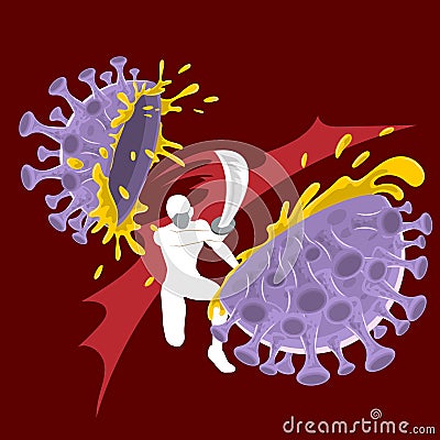Vector illustration mask man fight Coronavirus Cartoon Illustration