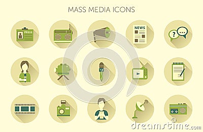 Vector illustration of Mass media journalism broadcasting news cast concept flat business icons set Vector Illustration