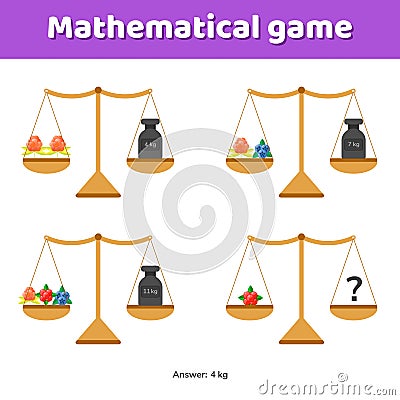 Vector illustration. Math game for kids of school and preschool Vector Illustration