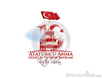 Vector illustration 19 mayis Ataturk`u Anma, Genclik ve Spor Bayramiz Vector Illustration