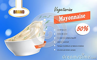 Vector illustration of a mayonnaise brand in a plate with a low fat content. Vector Illustration