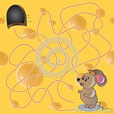 Vector Illustration of Maze or Labyrinth Game with Funny Mouse Vector Illustration