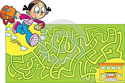 Maze, faster to find the way to school Vector Illustration