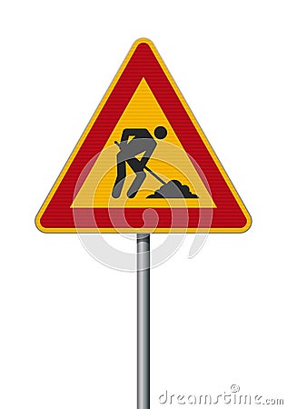 Men At Work triangular road sign Cartoon Illustration