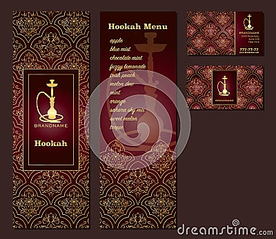 Vector illustration of a menu for a restaurant or cafe Arabian oriental cuisine with hookah, business cards Vector Illustration