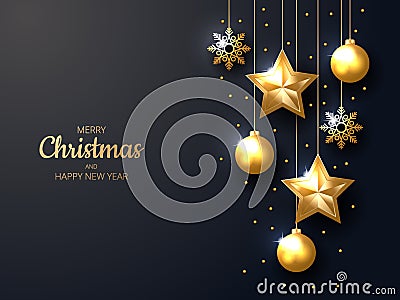 Vector illustration of merry christmas gold and black Vector Illustration