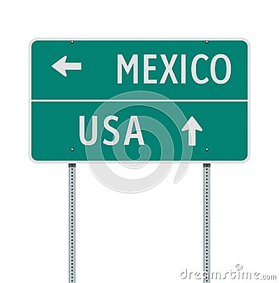 Mexico or USA directions road sign Cartoon Illustration