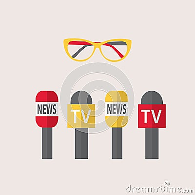 Vector illustration - microphones, journalism, live news, news of the world Vector Illustration