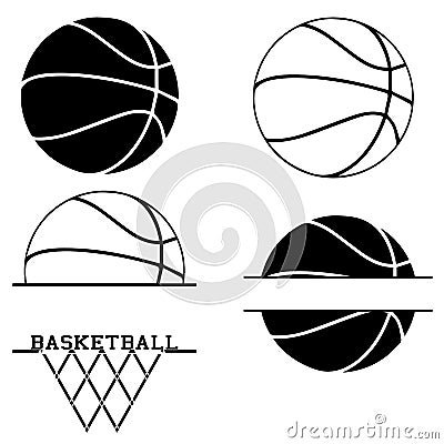 Vector illustration of 4 minimalistic Basketball clipart. Basketball drawing with copy space. Vector Illustration
