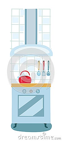 Vector illustration modern electric or gas stove and extractor kitchen hood. House appliance. Kitchen appliance Vector Illustration