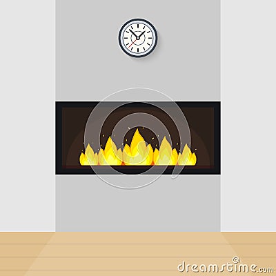 Modern Built-in Fireplace Vector Illustration